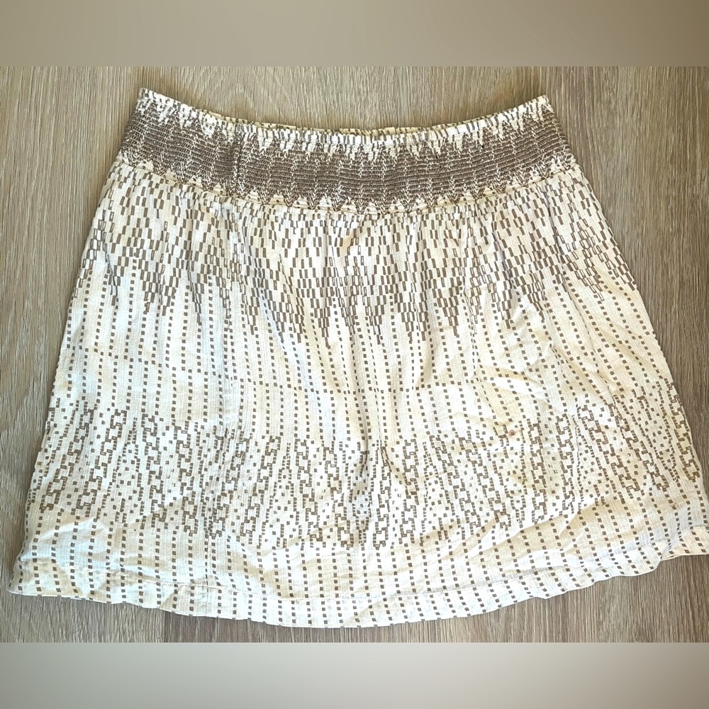 Calvin Klein Eggshell/Tan Geometric Print Lined stretch waist Cotton Mini Sz4
